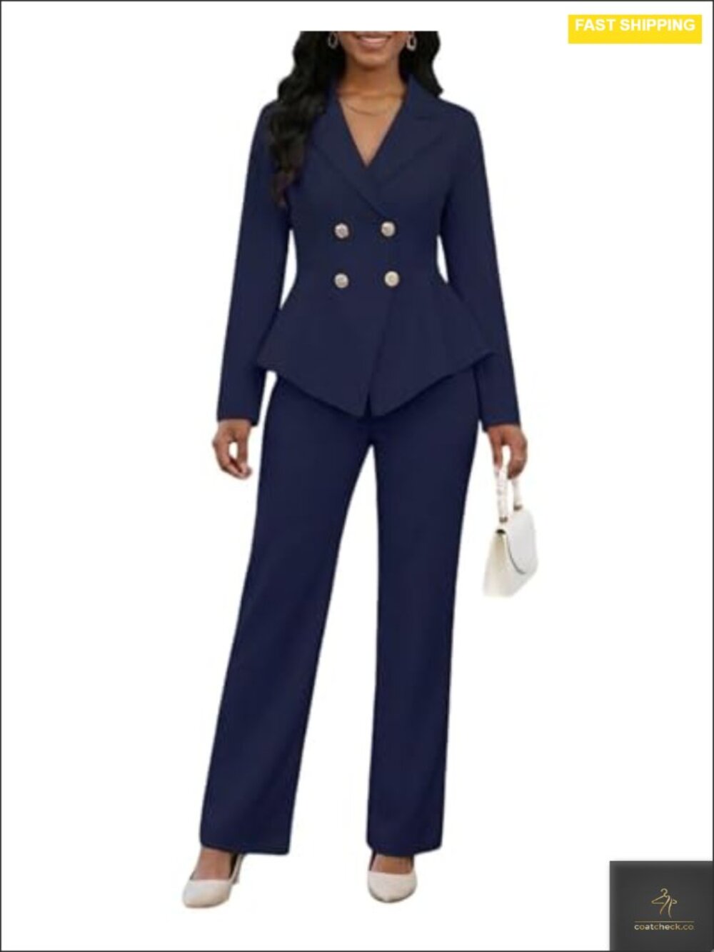 2 Piece Pantsuit Blazer Set Business Casual Women's Suit Polyester Spandex